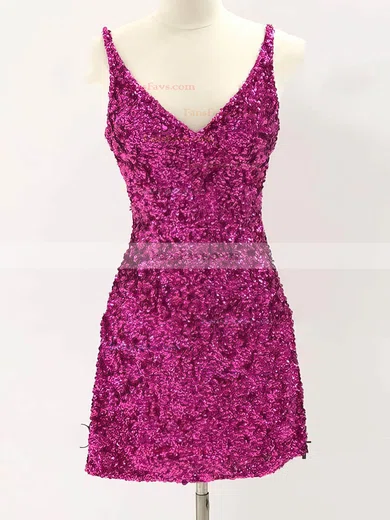 Sheath/Column V-neck Sequined Short/Mini Short Prom Dresses #Favs020020110574