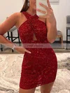 Sheath/Column V-neck Sequined Short/Mini Short Prom Dresses #Favs020020108873
