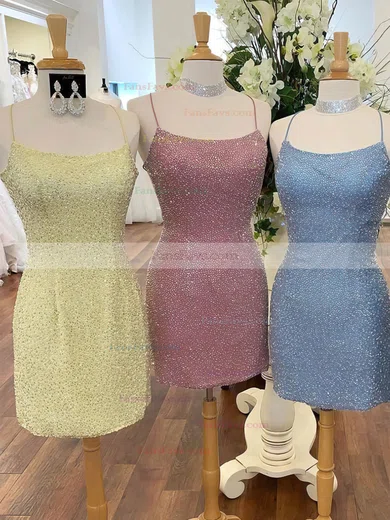 Sheath/Column Scoop Neck Glitter Short/Mini Short Prom Dresses #Favs020020111397