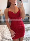 Sheath/Column V-neck Lace Tulle Short/Mini Appliques Lace Short Prom Dresses #Favs020020108876