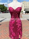 Sheath/Column V-neck Sequined Short/Mini Short Prom Dresses With Appliques Lace #Favs020020110577