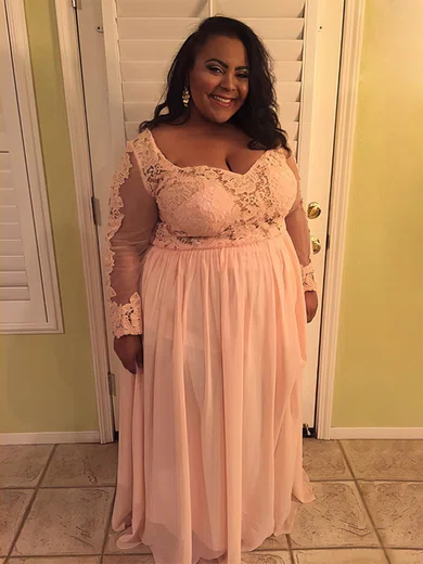 A-line Sweetheart Chiffon Floor-length Lace prom dress #Favs020105969