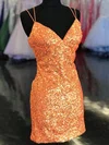 Sheath/Column V-neck Sequined Short/Mini Short Prom Dresses #Favs020020109826