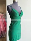 Sheath/Column V-neck Silk-like Satin Short/Mini Beading Short Prom Dresses #Favs020020108884