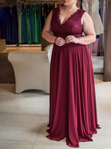 A-line V-neck Chiffon Floor-length Lace prom dress #Favs020105975