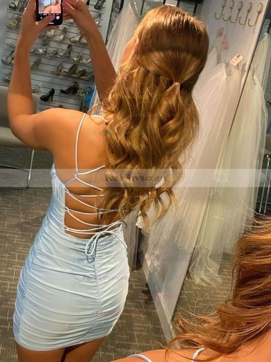 Sheath/Column V-neck Jersey Short/Mini Ruffles Short Prom Dresses #Favs020020108890