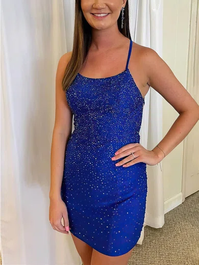 Sheath/Column Scoop Neck Jersey Short/Mini Short Prom Dresses With Beading #Favs020020110586