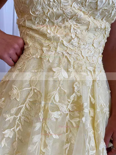 A-line V-neck Lace Tulle Short/Mini Short Prom Dresses With Beading #Favs020020110588