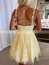 A-line V-neck Lace Tulle Short/Mini Short Prom Dresses With Beading #Favs020020110588