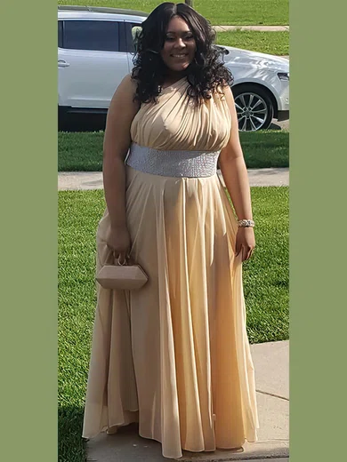 A-line One Shoulder Chiffon Floor-length Sashes / Ribbons prom dress #Favs020105977