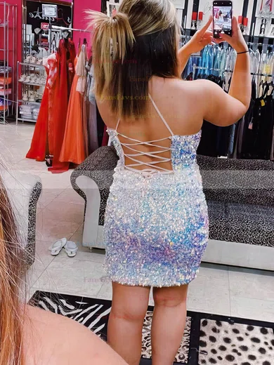 Sheath/Column V-neck Sequined Short/Mini Short Prom Dresses With Split Front #Favs020020110589