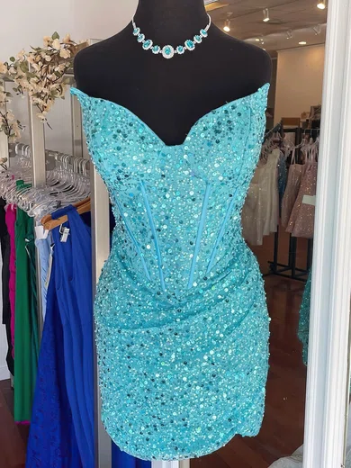 Sheath/Column V-neck Sequined Short/Mini Short Prom Dresses #Favs020020109835