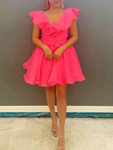 A-line V-neck Organza Knee-length Short Prom Dresses #Favs020020111413