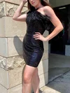 Sheath/Column One Shoulder Sequined Short/Mini Short Prom Dresses With Feathers / Fur #Favs020020111415