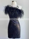 Sheath/Column One Shoulder Sequined Short/Mini Short Prom Dresses With Feathers / Fur #Favs020020111415