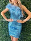 Sheath/Column One Shoulder Sequined Short/Mini Short Prom Dresses With Feathers / Fur #Favs020020111415