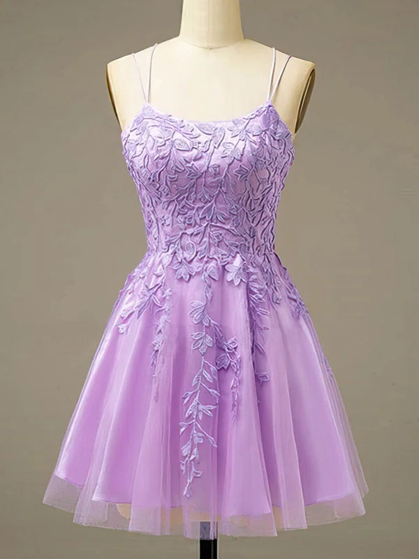 A-line Scoop Neck Tulle Lace Short/Mini Short Prom Dresses With Appliques Lace #Favs020020110593