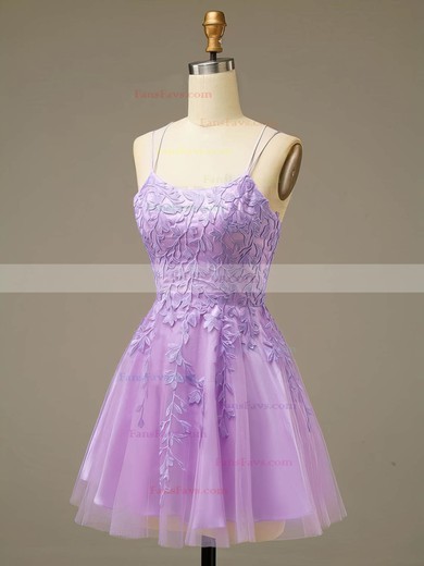 A-line Scoop Neck Tulle Lace Short/Mini Short Prom Dresses With Appliques Lace #Favs020020110593