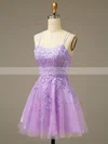 A-line Scoop Neck Tulle Lace Short/Mini Short Prom Dresses With Appliques Lace #Favs020020110593