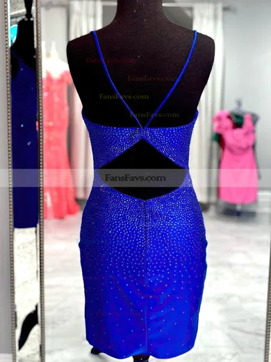 Sheath/Column V-neck Silk-like Satin Short/Mini Short Prom Dresses With Beading #Favs020020109838