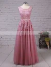 Princess Scoop Neck Tulle Floor-length Appliques Lace Prom Dresses #Favs020102804