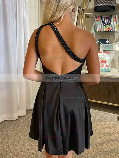 A-line One Shoulder Silk-like Satin Short/Mini Short Prom Dresses With Split Front #Favs020020111417