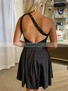 A-line One Shoulder Silk-like Satin Short/Mini Short Prom Dresses With Split Front #Favs020020111417