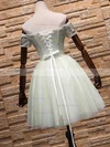 A-line Off-the-shoulder Lace Tulle Short/Mini Short Prom Dresses With Bow #Favs020020110595