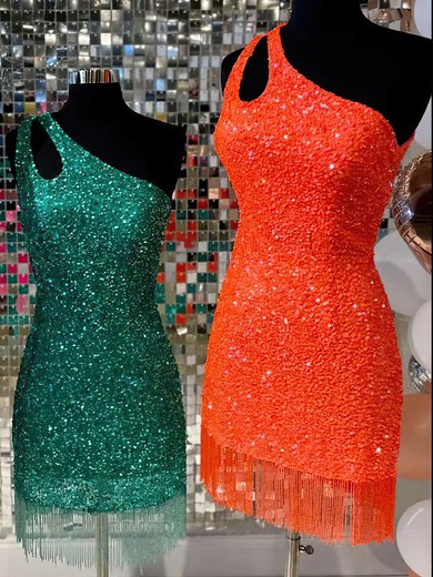 Sheath/Column One Shoulder Sequined Short/Mini Short Prom Dresses #Favs020020110596