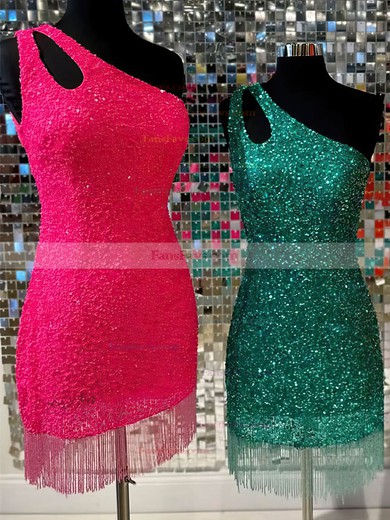 Sheath/Column One Shoulder Sequined Short/Mini Short Prom Dresses #Favs020020110596