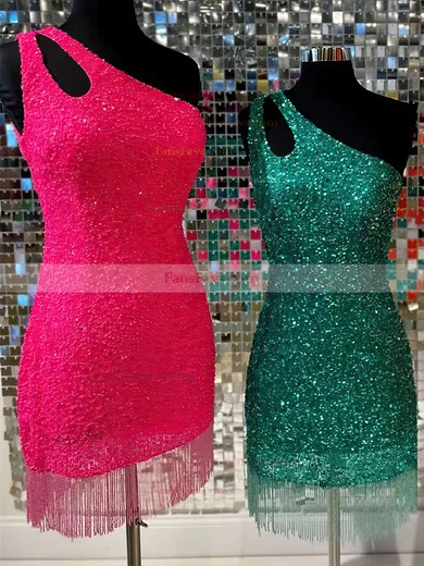 Sheath/Column One Shoulder Sequined Short/Mini Short Prom Dresses #Favs020020110596
