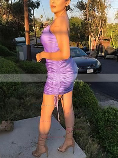 Sheath/Column Cowl Neck Silk-like Satin Short/Mini Ruffles Short Prom Dresses #Favs020020108904