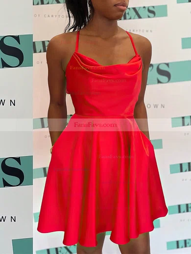A-line Cowl Neck Silk-like Satin Short/Mini Short Prom Dresses With Pockets #Favs020020109842