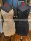 Sheath/Column V-neck Sequined Short/Mini Short Prom Dresses With Ruffles #Favs020020109844