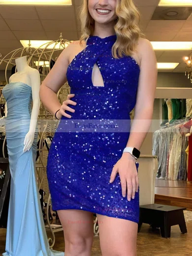 Sheath/Column V-neck Sequined Short/Mini Short Prom Dresses #Favs020020110600