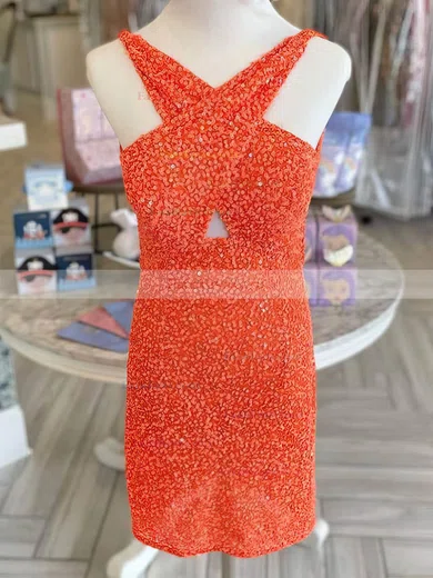 Sheath/Column V-neck Sequined Short/Mini Short Prom Dresses #Favs020020110600