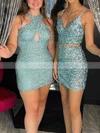 Sheath/Column V-neck Sequined Short/Mini Short Prom Dresses #Favs020020110600