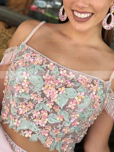 A-line Off-the-shoulder Tulle Short/Mini Short Prom Dresses With Sashes / Ribbons #Favs020020111424