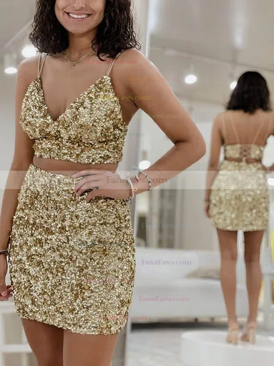 Sheath/Column V-neck Sequined Short/Mini Short Prom Dresses #Favs020020110602