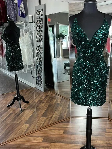 Sheath/Column V-neck Sequined Short/Mini Short Prom Dresses #Favs020020109847