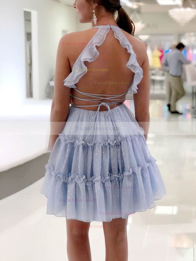 A-line V-neck Chiffon Short/Mini Short Prom Dresses With Ruffles #Favs020020111426