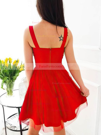 A-line V-neck Satin Tulle Short/Mini Short Prom Dresses #Favs020020108915