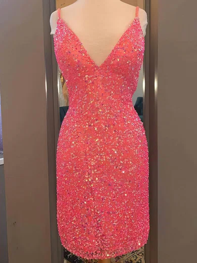 Sheath/Column V-neck Sequined Short/Mini Short Prom Dresses #Favs020020110604