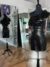 Sheath/Column One Shoulder Sequined Short/Mini Short Prom Dresses With Ruffles #Favs020020109850