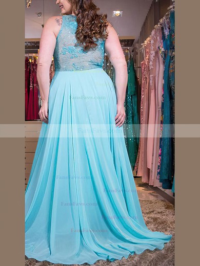 A-line Scoop Neck Chiffon Sweep Train Appliques Lace prom dress #Favs020105988