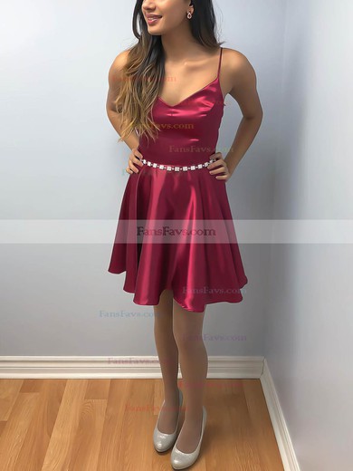 A-line Scoop Neck Silk-like Satin Short/Mini Short Prom Dresses With Sashes / Ribbons #Favs020020111429
