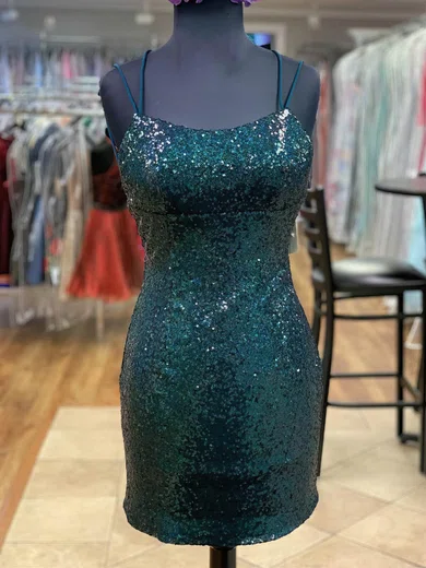 Sheath/Column Scoop Neck Sequined Short/Mini Short Prom Dresses #Favs020020109852