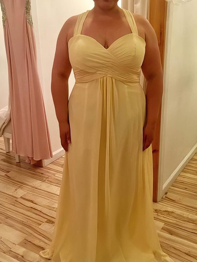 A-line Sweetheart Chiffon Floor-length Ruffles prom dress #Favs020105990