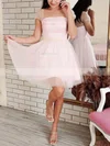 A-line Square Neckline Tulle Knee-length Short Prom Dresses With Pearl Detailing #Favs020020111434