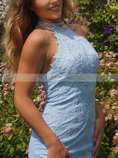 Sheath/Column Halter Tulle Short/Mini Short Prom Dresses With Lace #Favs020020111435